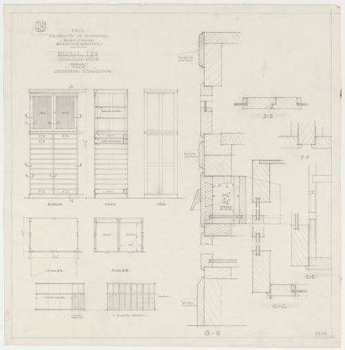 Détails d'un meuble pour le département de géologie, Pavillon principal et campus, Université de Montréal, Montréal, Canada (1924-1947