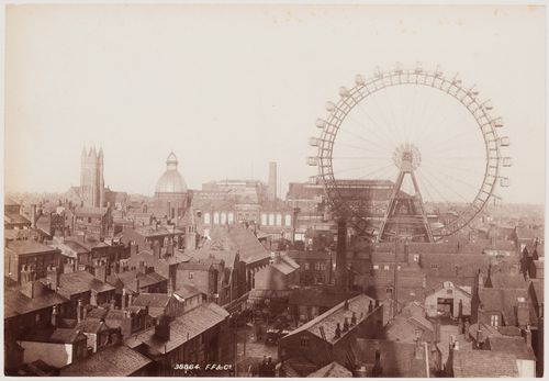 Overview of city and large Ferris Wheel, Blackpool, England