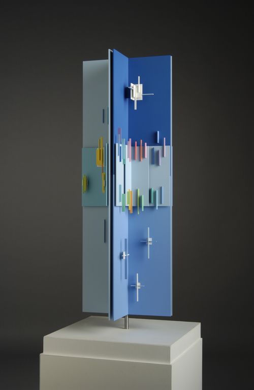 Four part vertical double plane structurist relief nos. 14-17 (Winter Sky Series): Model of commission for Wascana Centre Authority, Regina, Saskatchewan (John Holliday-Scott, architect)