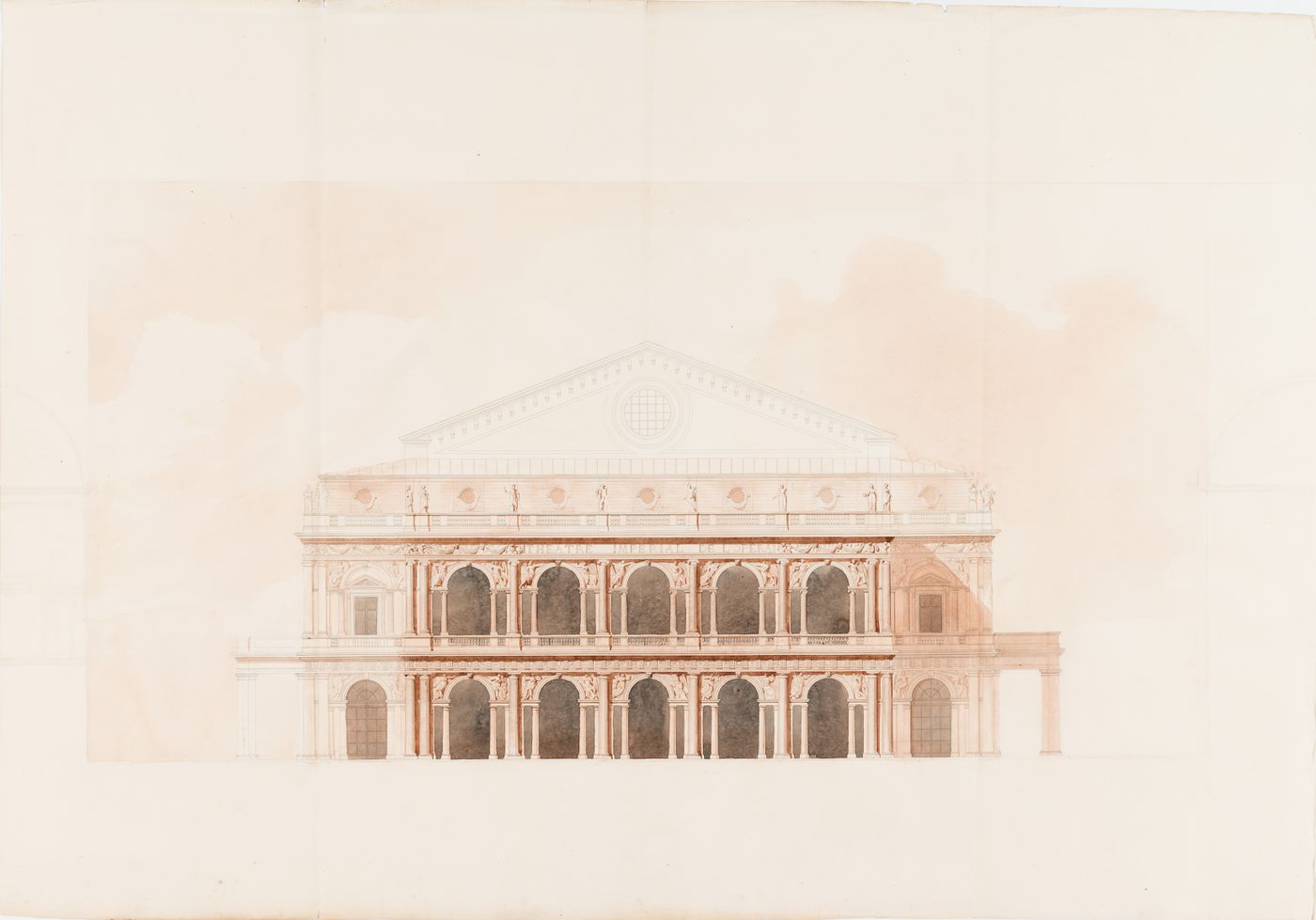 Project for an opera house for the Théâtre impérial de l'opéra: Elevation for the principal façade