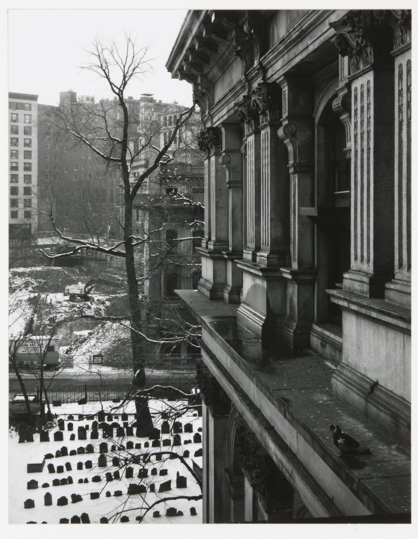 View of King's Chapel burying ground from the City Council chamber window, Old City Hall, Boston, Massachusetts, United States