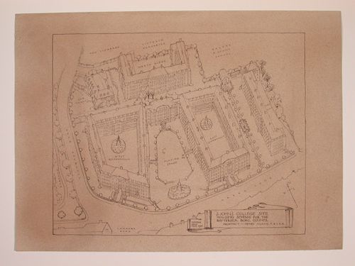 Bird's-eye view for St. John's College site housing scheme, Battersea Borough