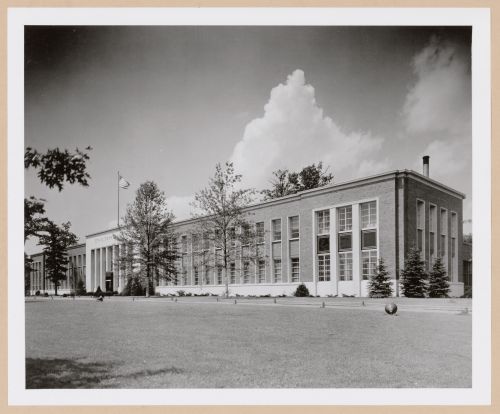 View of the principal façade of the Engineering Building, General Motors Corporation Ethyl Corporation division Assembly Plant, Ferndale, Michigan
