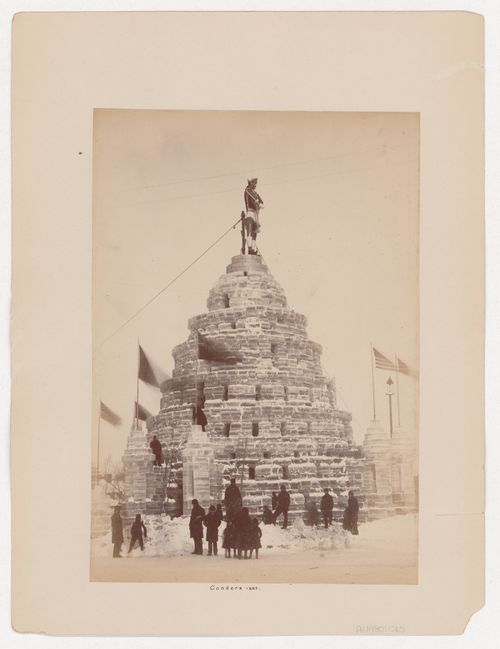 View of the Condora Ice Castle, Winter Carnival [?] of 1885, Montréal, Québec