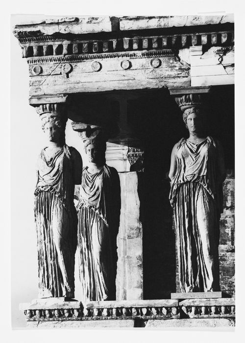 Erechtheion, close-up view of the porch of the Maidens, Caryatids, Acropolis, Athens, Greece