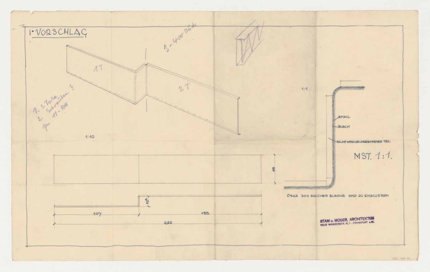 Axonometric, plan, section, and elevation for wall tiling for an unidentified project, Netherlands