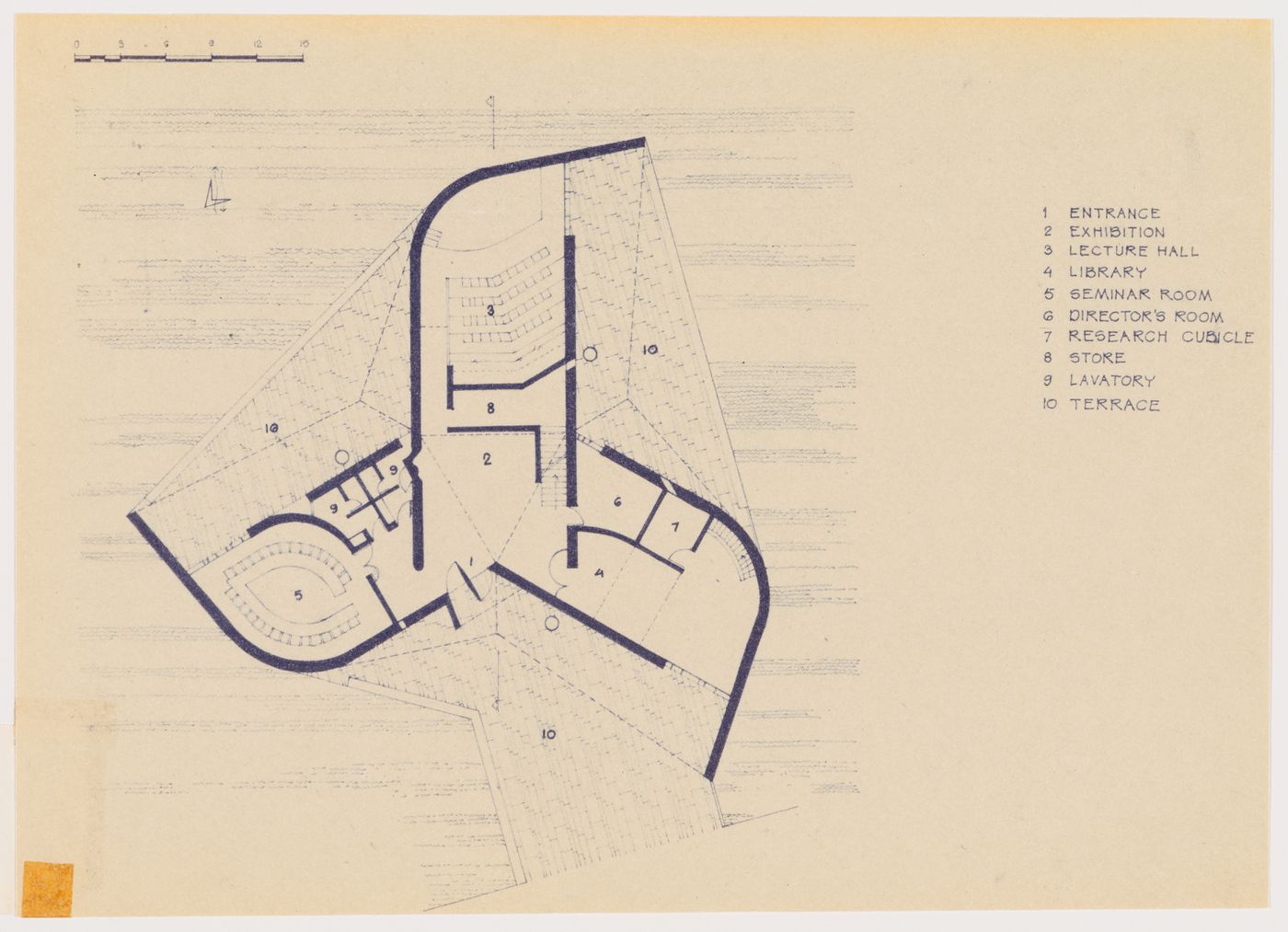 Floor plan for the Gandhi Bhawan, Punjab University, Chandigarh, India