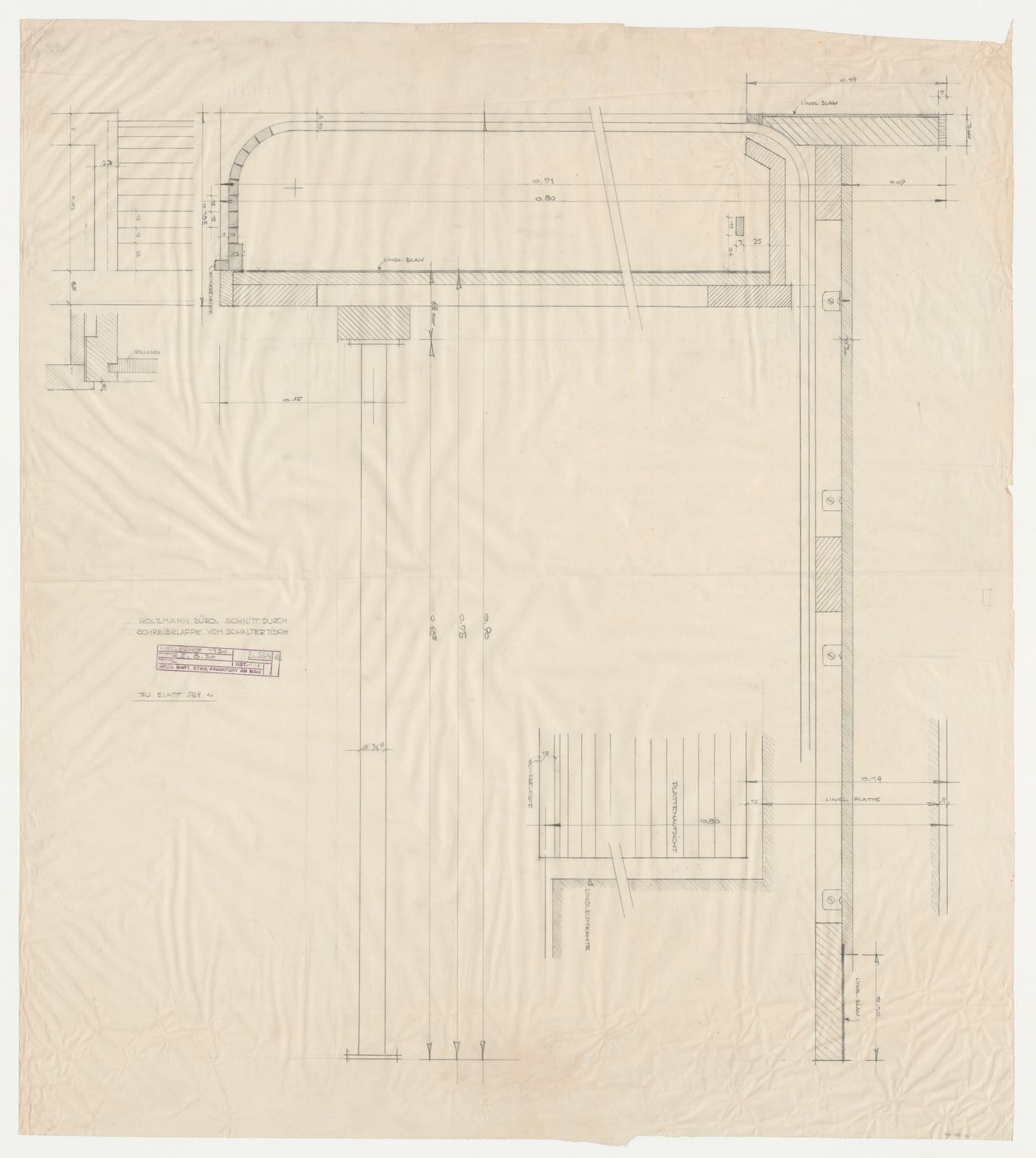 Section for a writing table for the office of Philipp Holzmann Aktiengesellschaft, Hellerhof Housing Estate, Frankfurt am Main, Germany