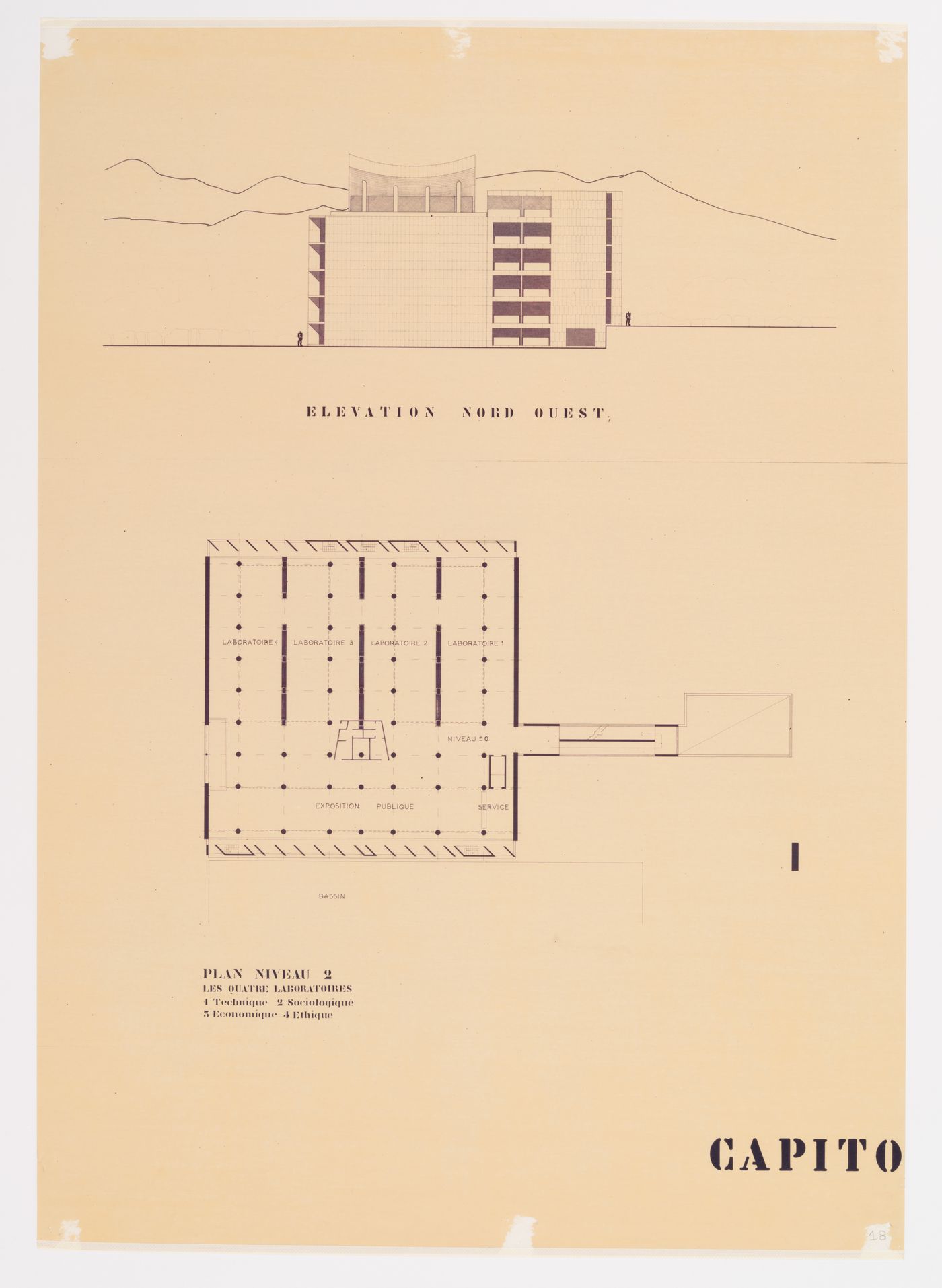 Presentation drawing for the Museum of Knowledge, Sector 1, in Chandigarh, India