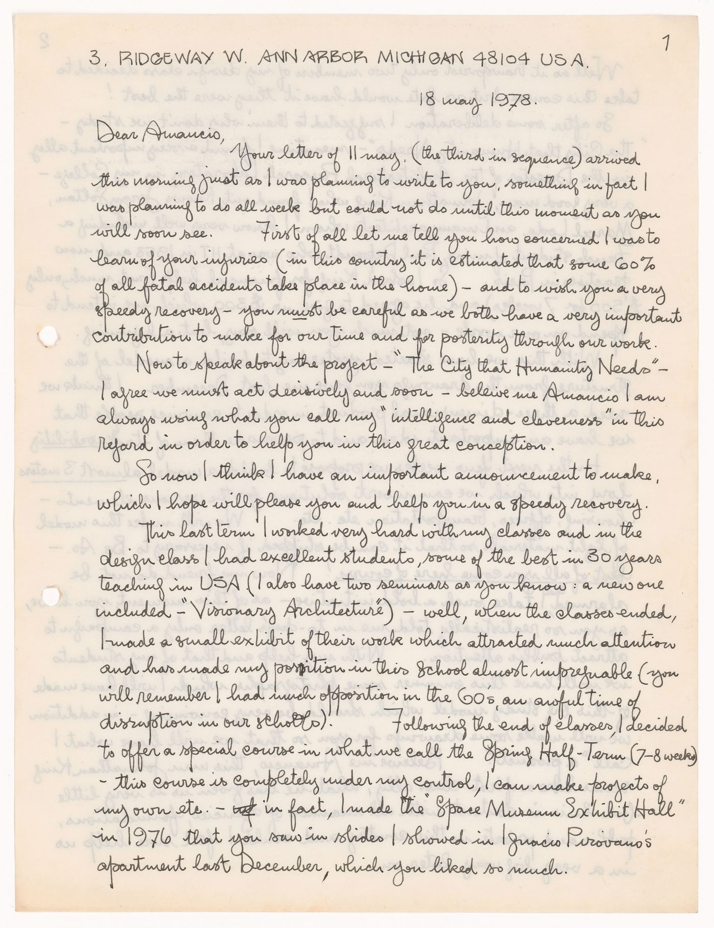 Correspondence, letter to Amancio Williams from Reginald Malcolmson