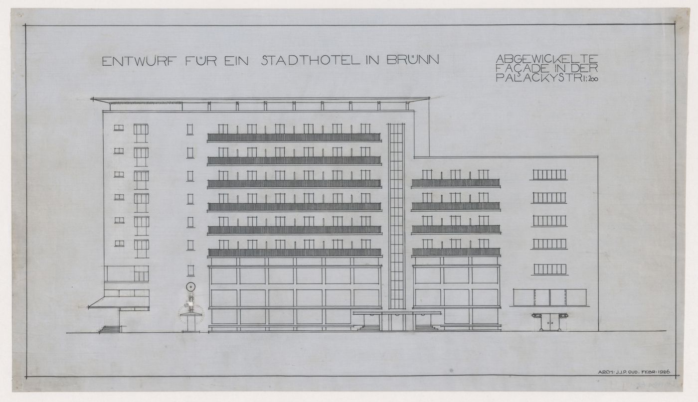 Elevation for Hotel Stiassni, Brno, Czechoslovakia (now Czech Republic)