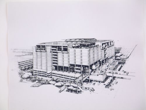 Photograph of an architectural drawing for the Resource Center, Century City, Los Angeles, California
