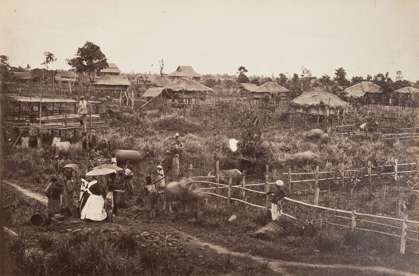 View of a village, Burma (now Myanmar)