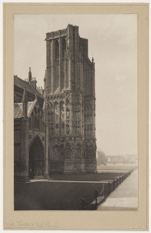 View of the north door and northwest tower, Wells Cathedral, Wells, England