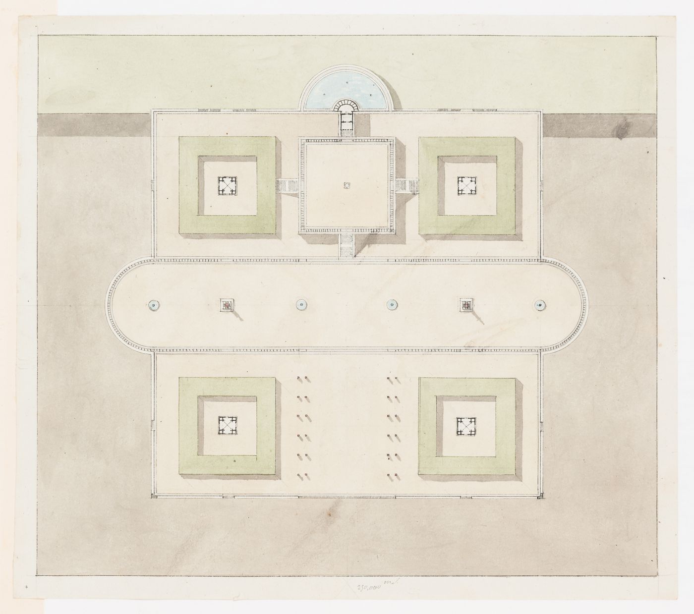 Elevation and plans for public fairs, perhaps studies for the 1802 Grand Prix Competition; verso: 1800 Concours d'essai: Programme, elevation, section and plans for a navigation school