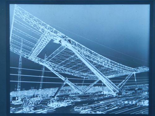 View of the Pavilion of the Soviet Union at its construction stage, Expo 67, Montréal, Québec