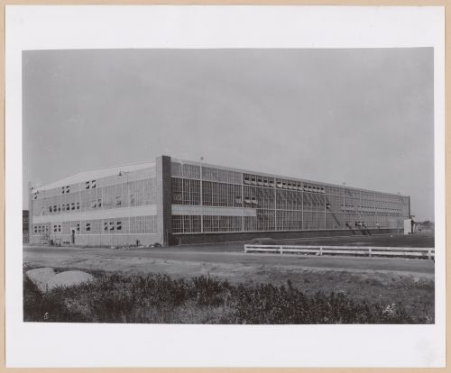 View of the principal and lateral façades of the addition to the Engineering Building, United Aircraft Corporation Chance-Vought Airplane division Assembly Plant, Stratford, Connecticut