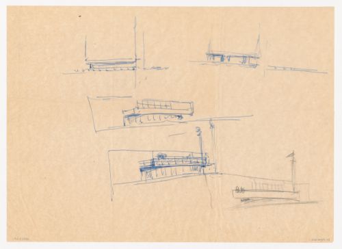 Sketch perspectives and sketch elevations for the north façade for the Congress Hall Complex, The Hague, Netherlands
