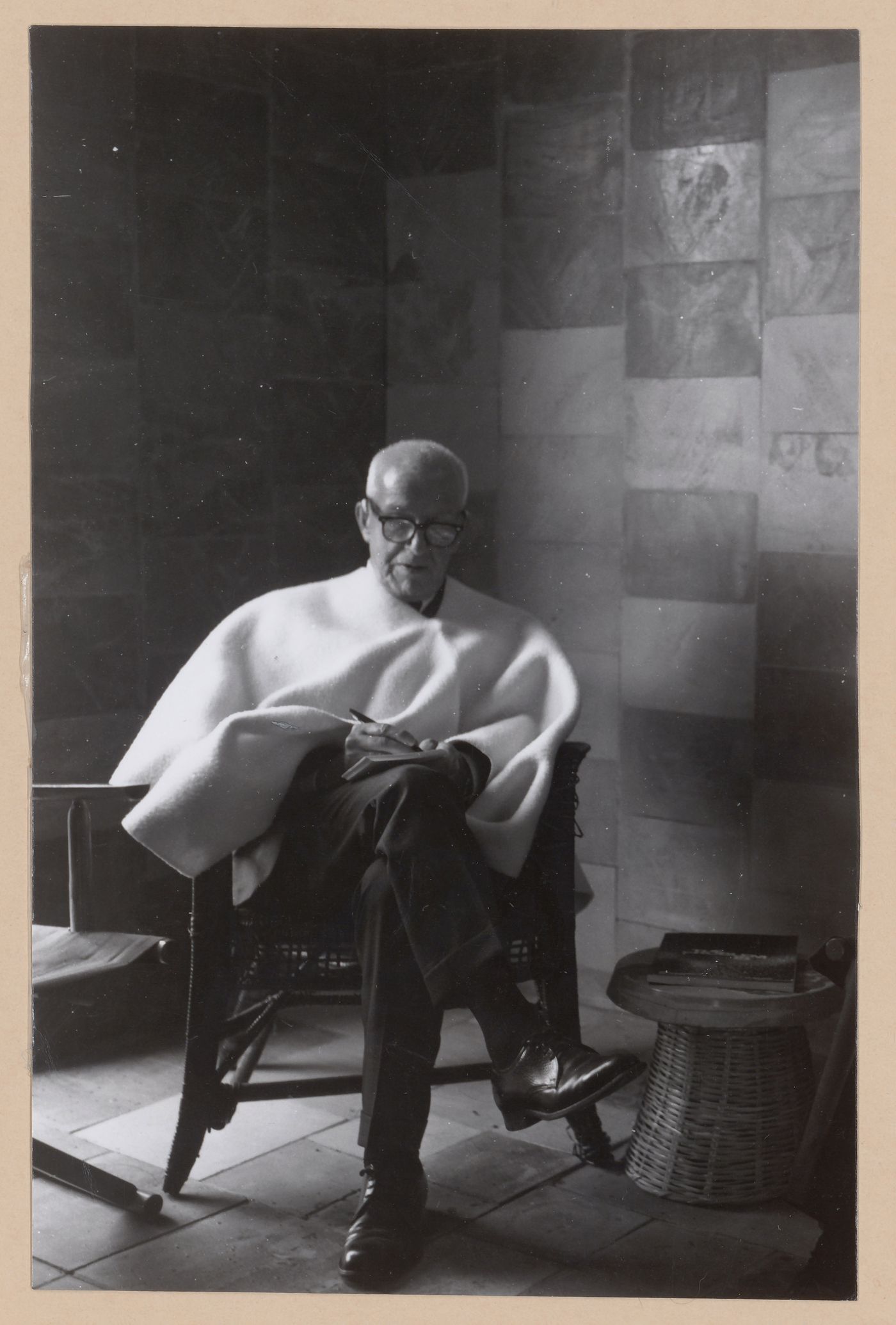 Buckminster Fuller siting in the Ecol House