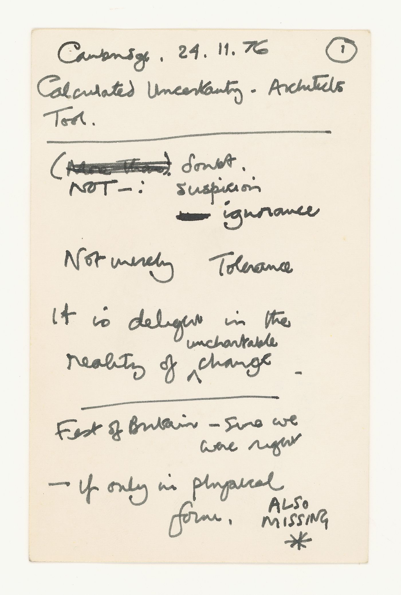Notes for lecture "Calculated Uncertainty: The Architect’s Tool"