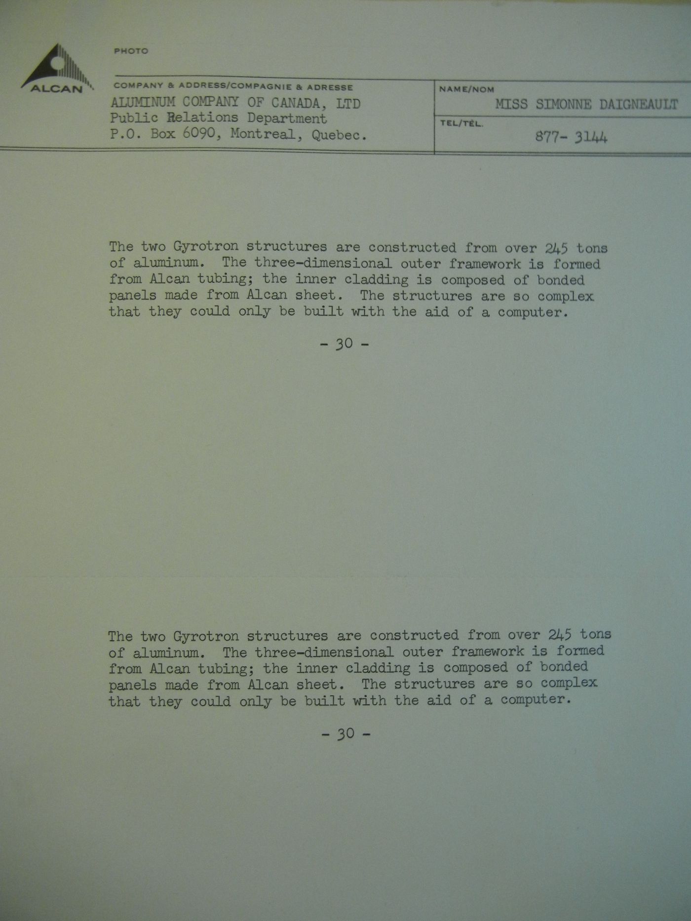 Description of the two Gyrotron structures, Expo 67, Montréal, Québec