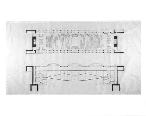 Longitudinal section and auditorium plan for the Palazzo dei Congressi, Venice, Italy