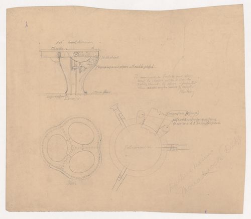 Monadnock Building, Chicago: Plan, elevation, sectional detail and profile for a shaving basin