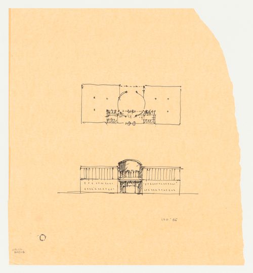 Sketch elevation and plan for the Phoenix Municipal Government Center Competition