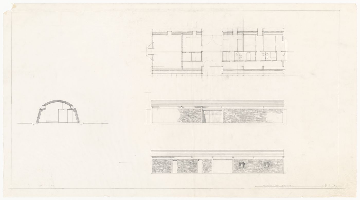 Section, plan, and elevations for Casa Tabanelli, Stintino, Italy