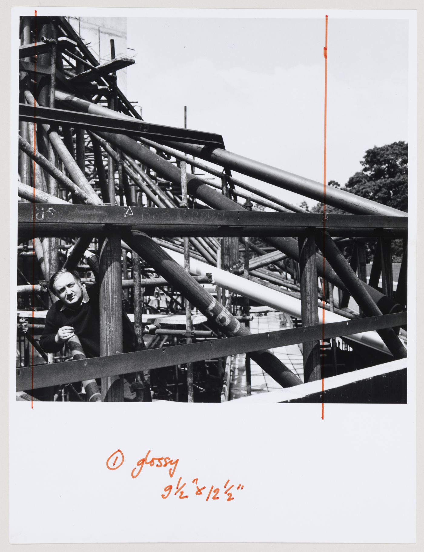 James Stirling in the roof of the History Faculty, University of Cambridge