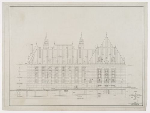 Élévation ouest, Cour suprême du Canada, Ottawa, Ontario, Canada (1937-1953, 1977)