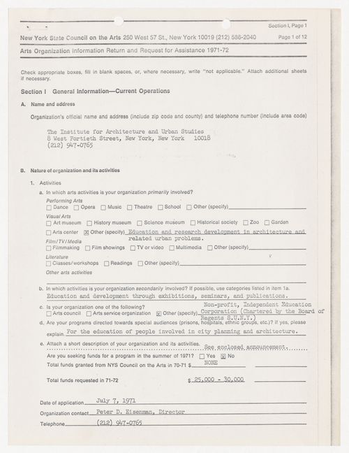 Grant application to the New York State Council on the Arts (NYSCA)