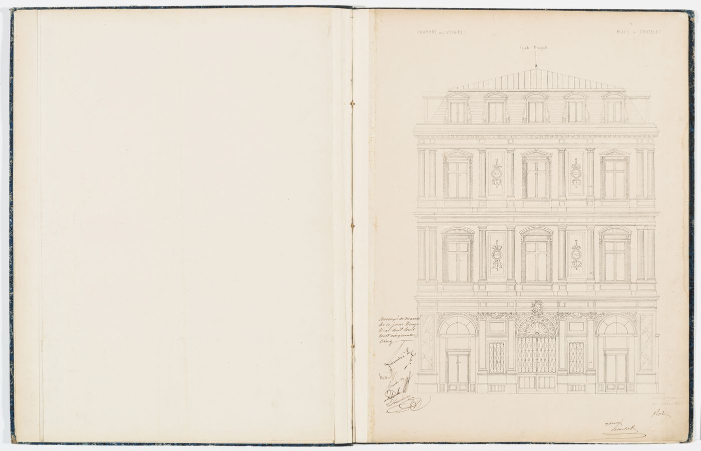 Contract drawing for the Chambre des Notaires: Elevation for the principal façade