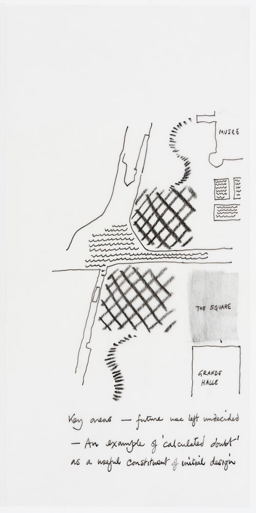 Concours international, Parc de la Villette, Paris: entry by Cedric Price: text and plan showing key areas for which future use is undecided