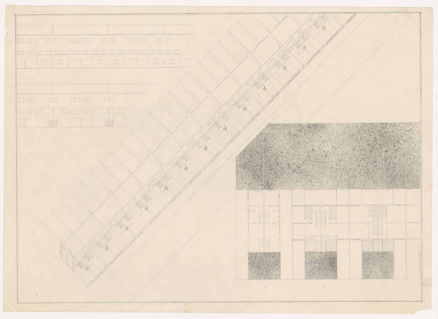 Elevations, axonometric and plan for Case unifamiliari a Broni, Italy [Single family houses in Broni, Italy]