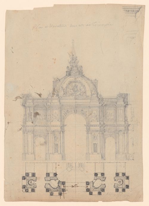 Plan, elevation of a triumphal arch (Hardy invenit.)