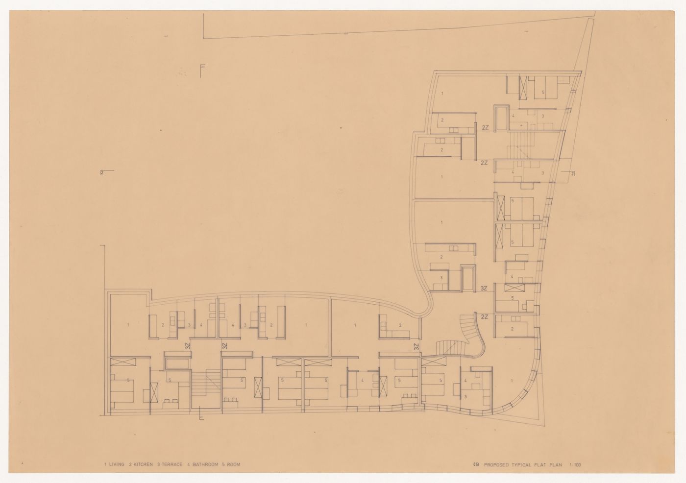 Plan for typical flat for Edificio de Apartamentos Bonjour Tristesse [Bonjour Tristesse residential complex], Block 121, Berlin, Germany