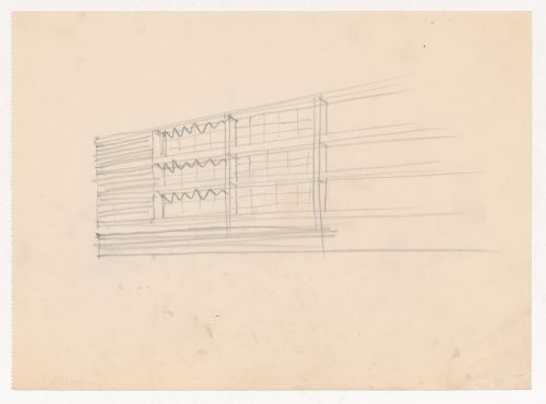 Perspective sketch for a campus building for Illinois Institute of Technology