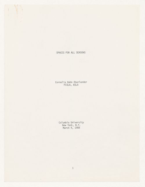 "Spaces for all seasons", essay by Cornelia Hahn Oberlander