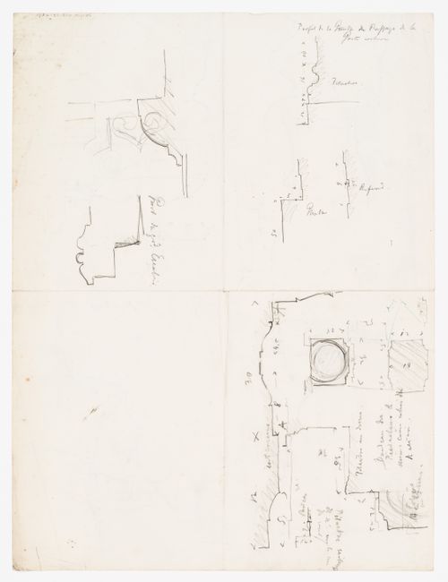 Sketch profiles and details for entablatures, probably for Hôtel Soltykoff