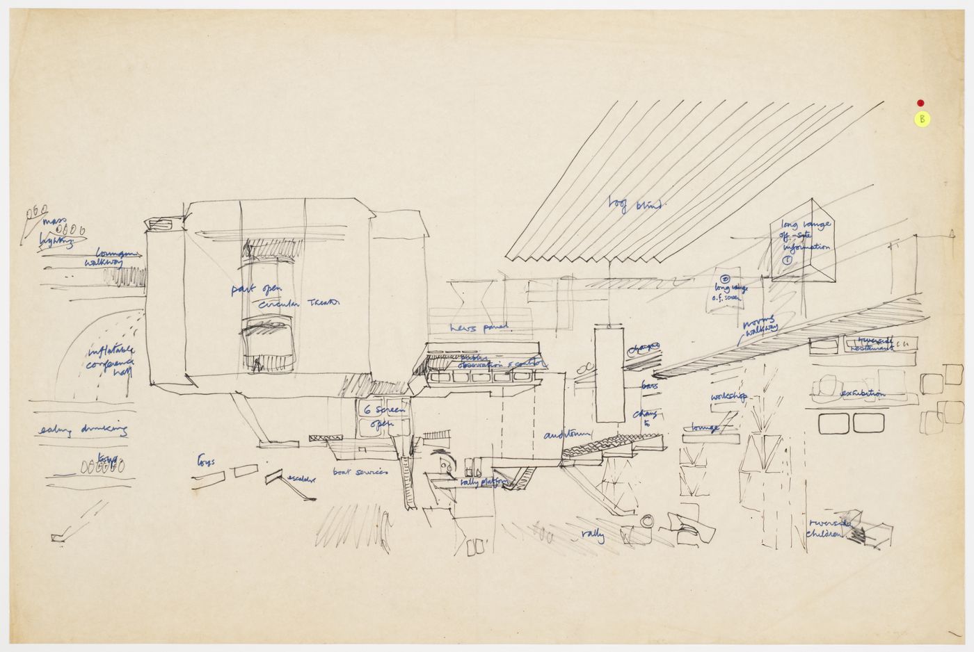 Fun Palace: conceptual section showing hanging elements