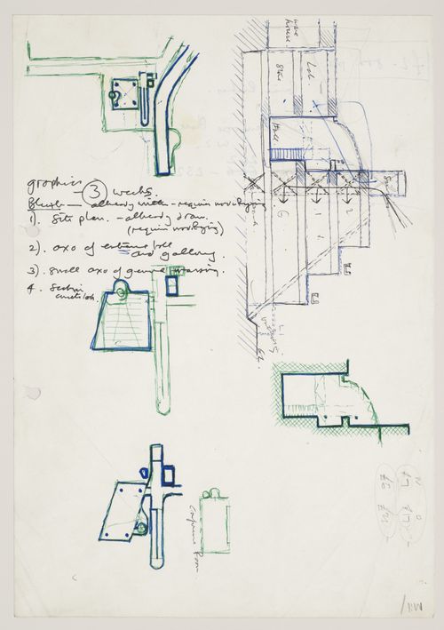British Olivetti Headquarters, Milton Keynes, England: section and plans