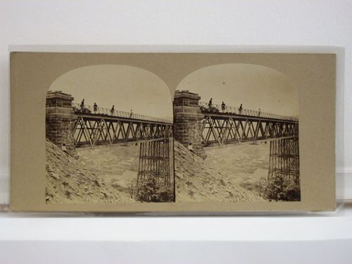 Stereograph of the Crumlin Viaduct under construction, Monmouthshire (now in Gwent County), Wales