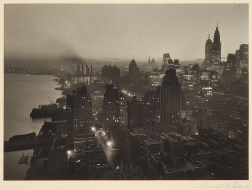 Looking South West at night, aerial view, New York City, New York