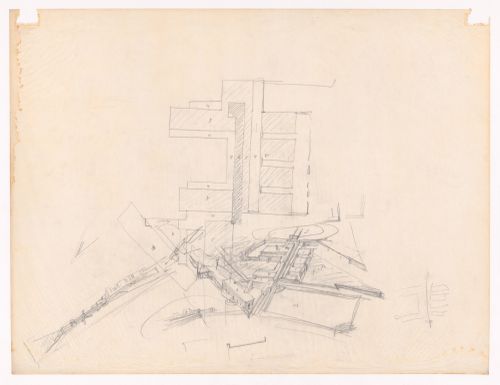 Sketch floor plan and axonometric view for Casa de Férias em Azeitão, Setúbal, Portugal