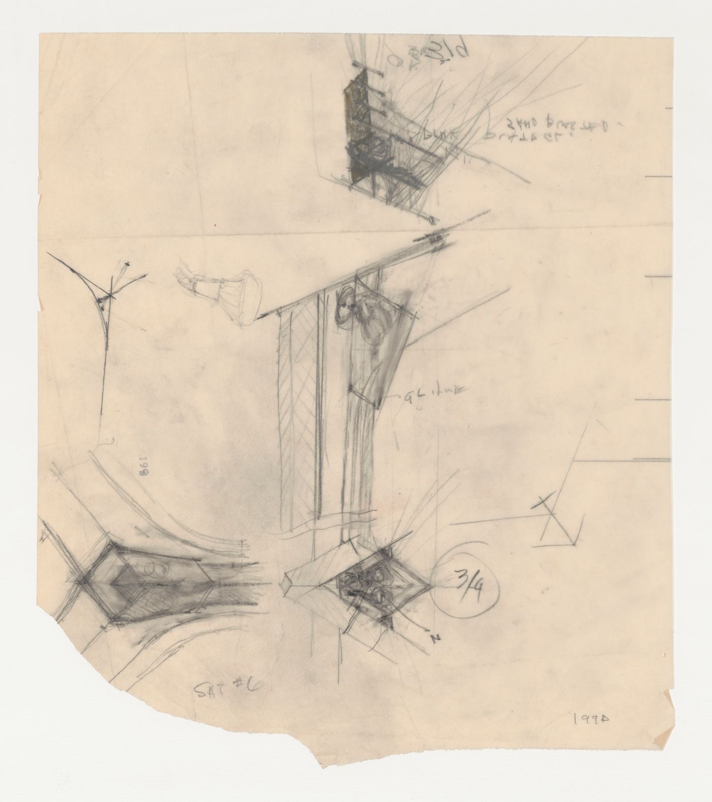 Wayfarers' Chapel, Palos Verdes, California: Sketches for interior truss lighting fixtures; verso: Wayfarers' Chapel, Palos Verdes, California: Sketches for interior truss lighting fixtures