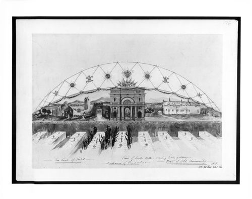 Design of south wall for temporary decorations in honour of the visit of Prime Minister Gladstone to Edinburgh University