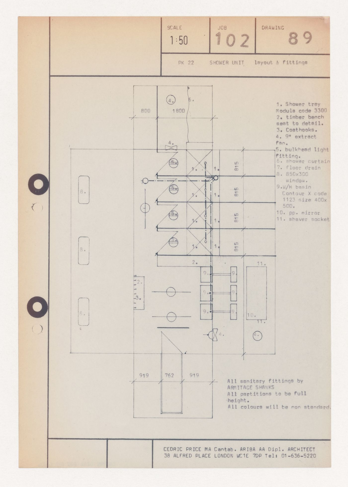 Shower unit layout and fittings for Inter-Action Centre