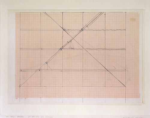 Questioning Pictures: Photograph of floor plan for Office Baroque, blue pen on graph paper by Gordon Matta-Clark, 1977