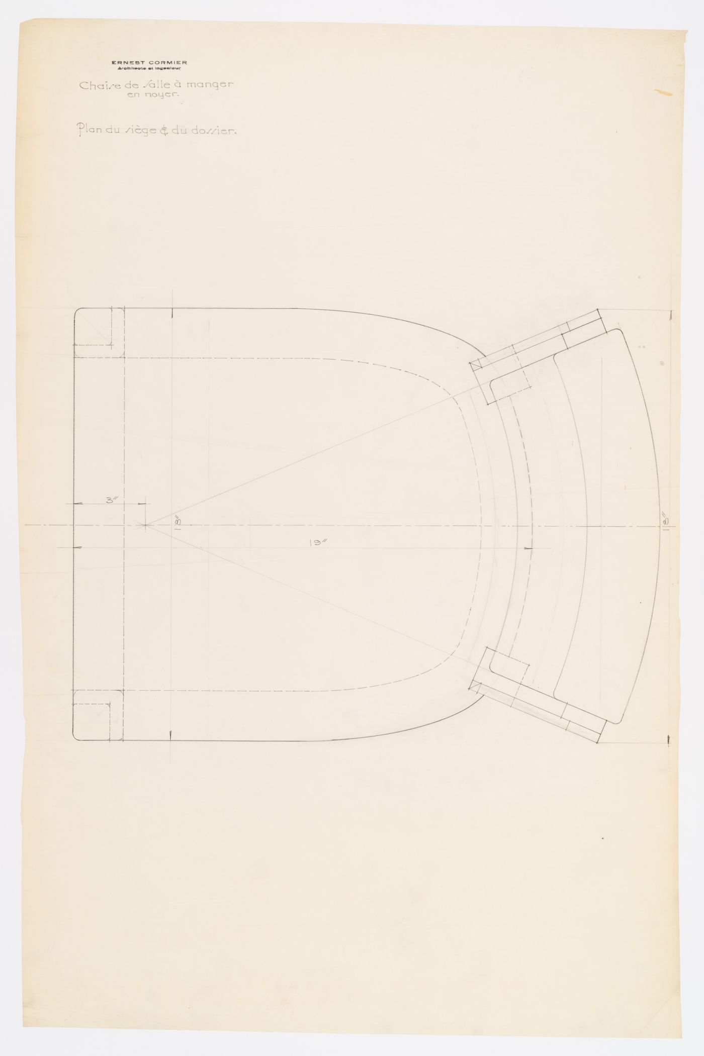 Détails d'une chaise de la salle à manger,  Résidence Ernest Cormier, 1418 Avenue des Pins Ouest, Montréal, Canada (1929-1957)